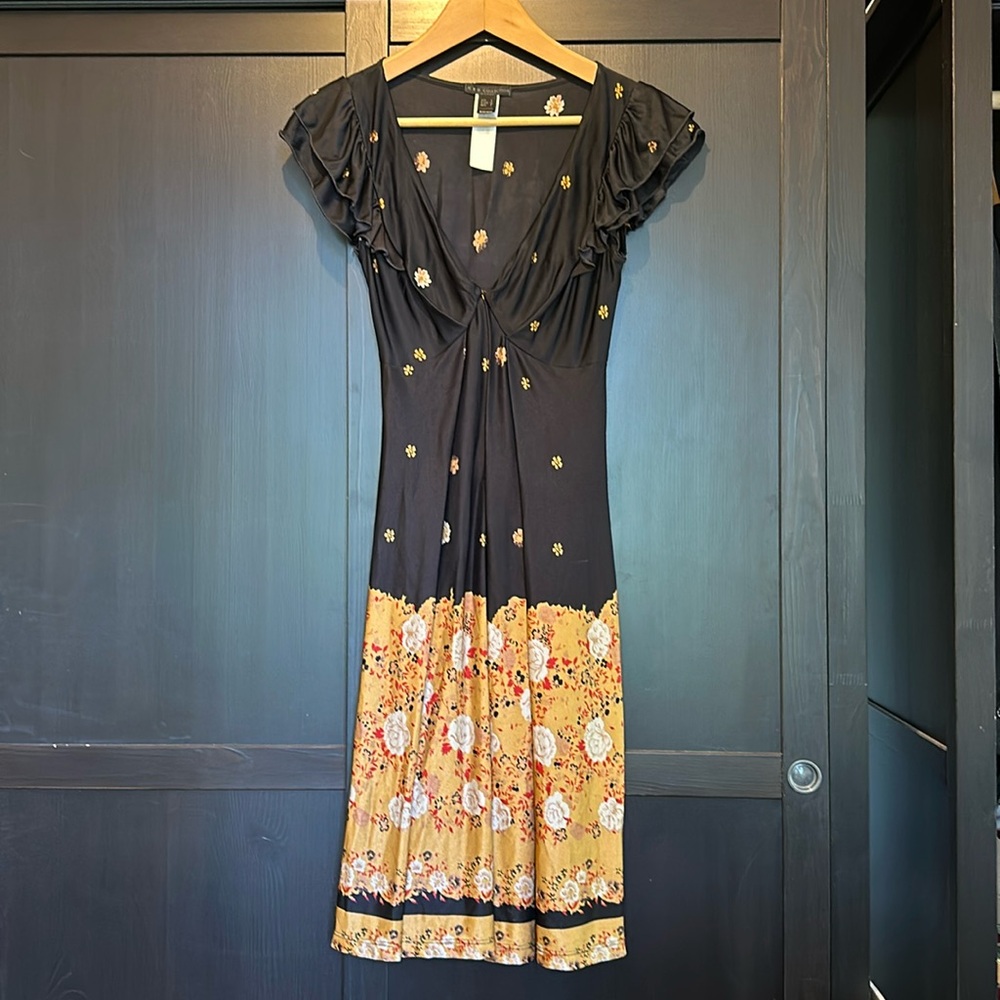Mango Black and Flower Print Dress